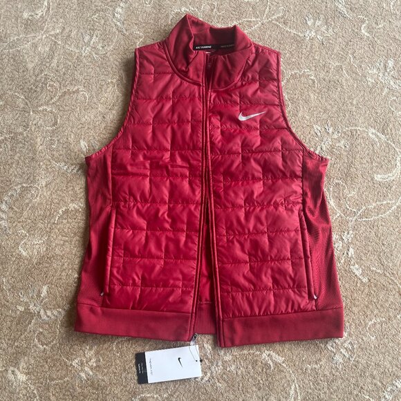 Nike Running Quilted Vest Women's M Red Therma-fit Hybrid Full Zip - Picture 6 of 10